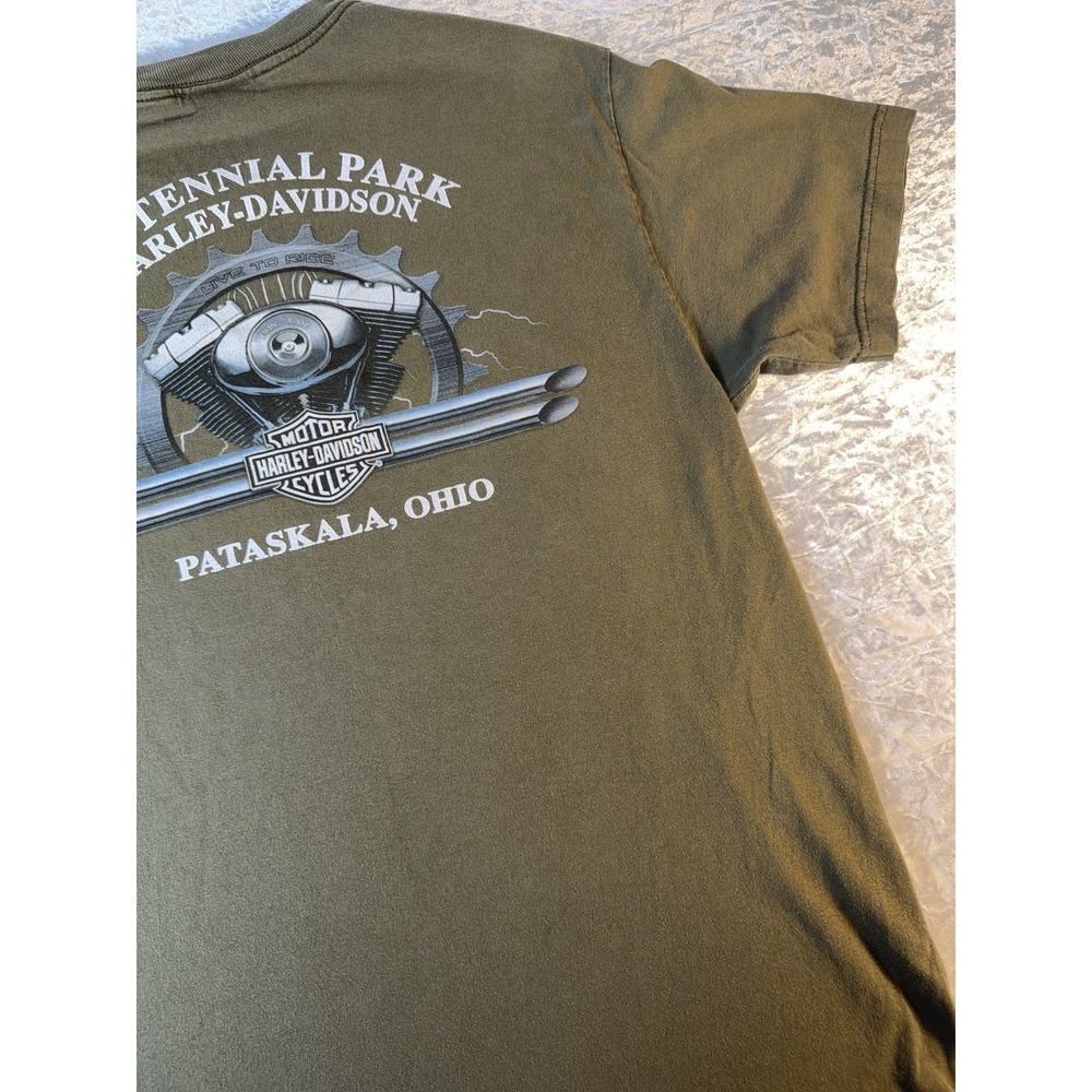 Harley Davidson T Shirt Men Large Green American Star Pin Up Biker Graphic Y2K - Picture 7 of 10